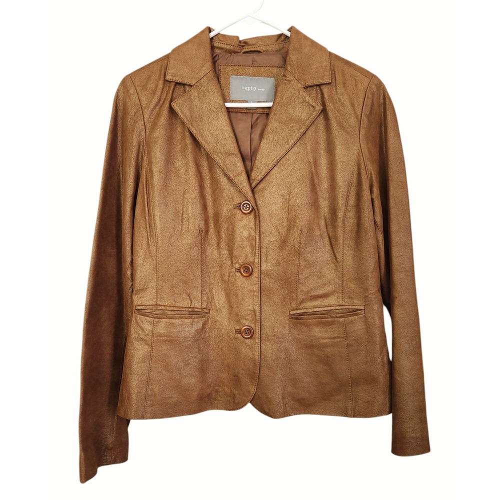 Apt. 9 100% Suede Leather Bronzed Metallic Brown Blazer Jacket Lined Size Large